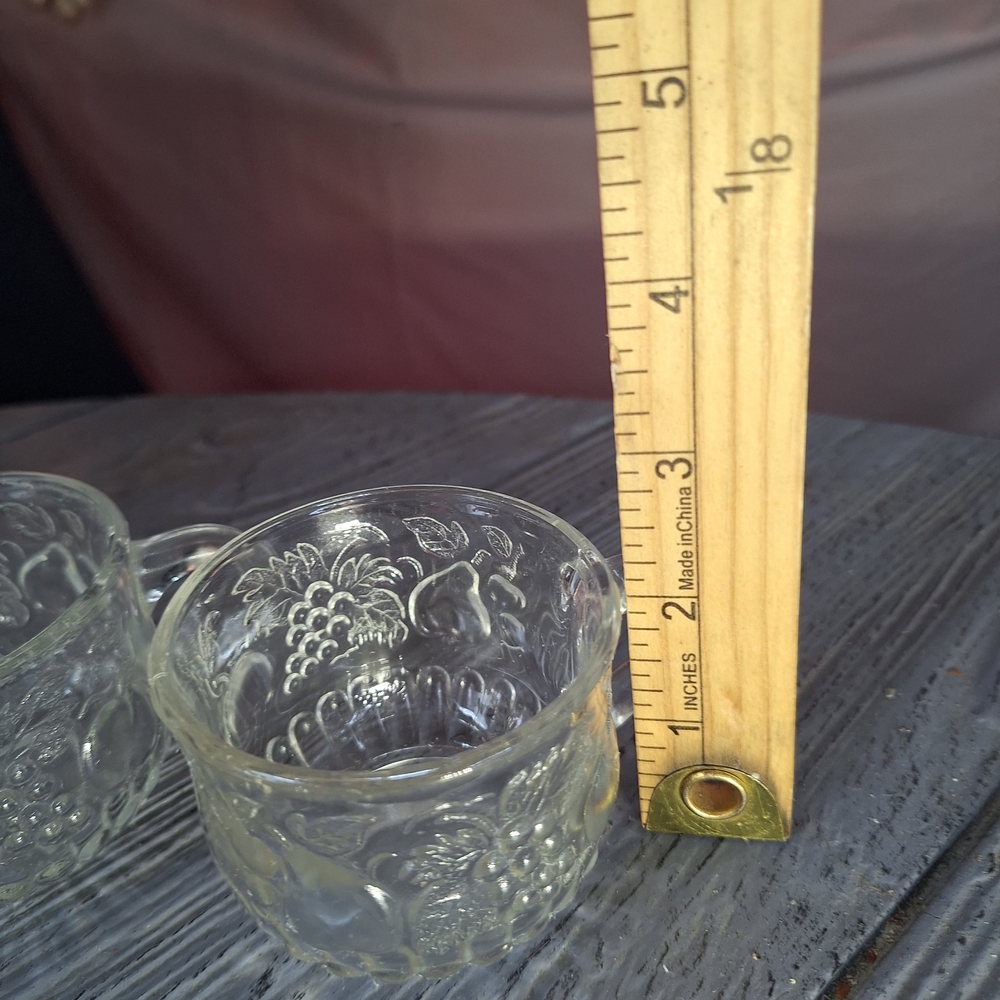 Vintage Jeannette Glass Clear Glass "Fruit" Pattern 2 Embossed/ Raised Fruit - Picture 5 of 9